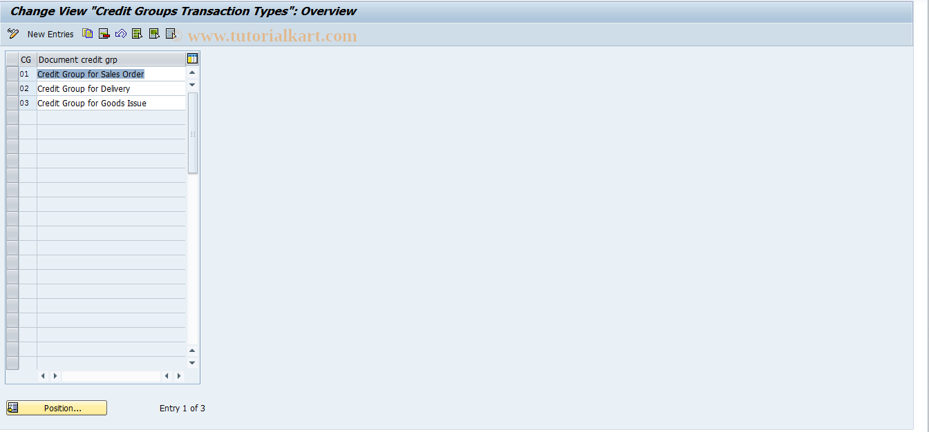 SAP TCode OVA6 - Credit Groups for Document Types