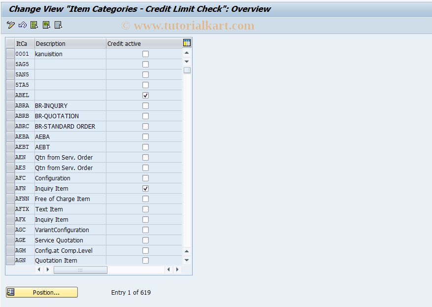 SAP TCode OVA7 - Credit Relevancy of Item Categories