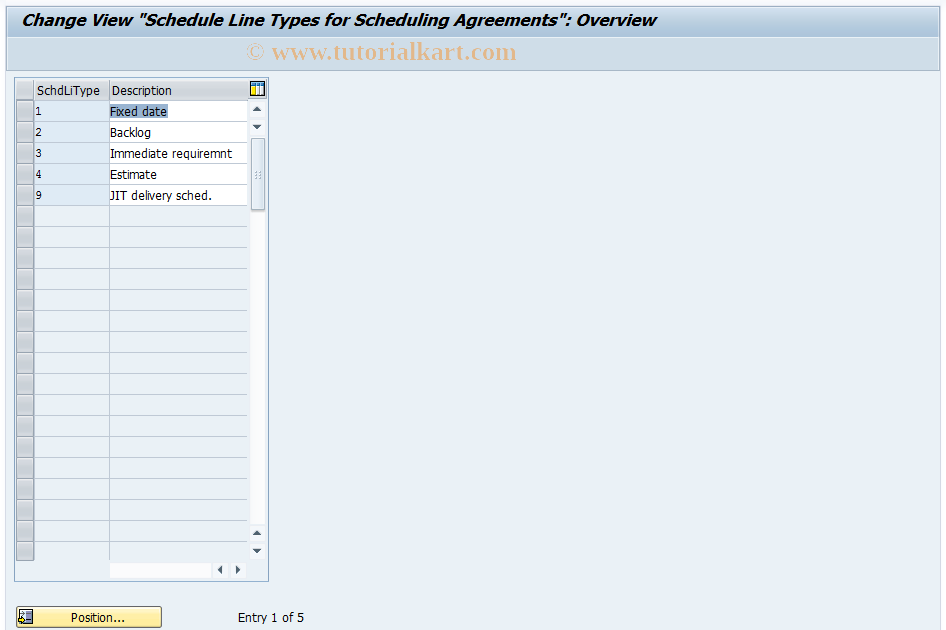 SAP TCode OVAB - /nse38/Schedule Line Types