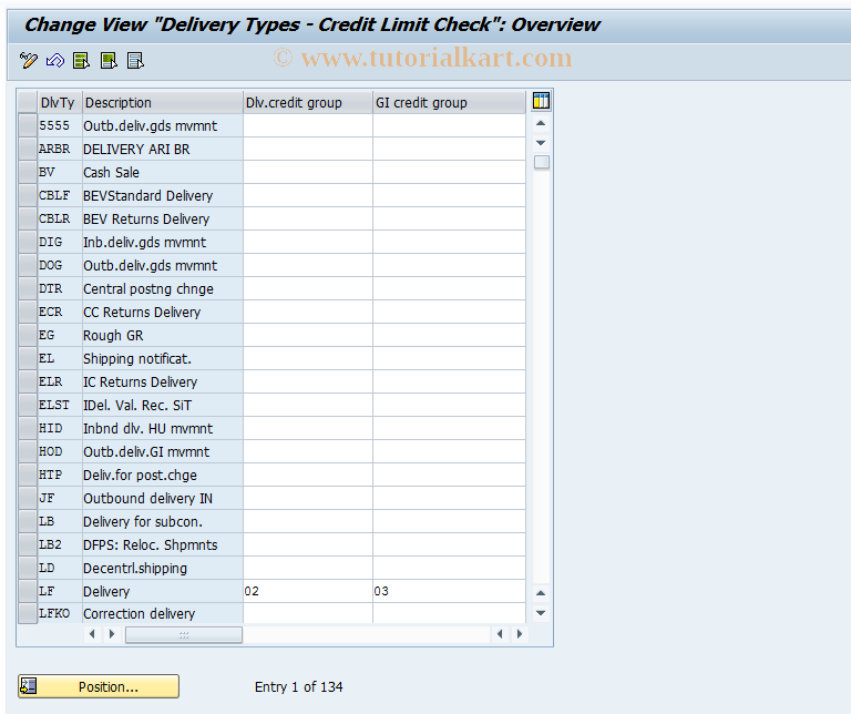 SAP TCode OVAD - Delivery Type Assignment