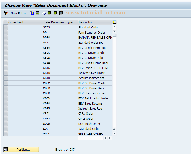 SAP TCode OVAL - C SD Table VASP Sales Docs: Blocks