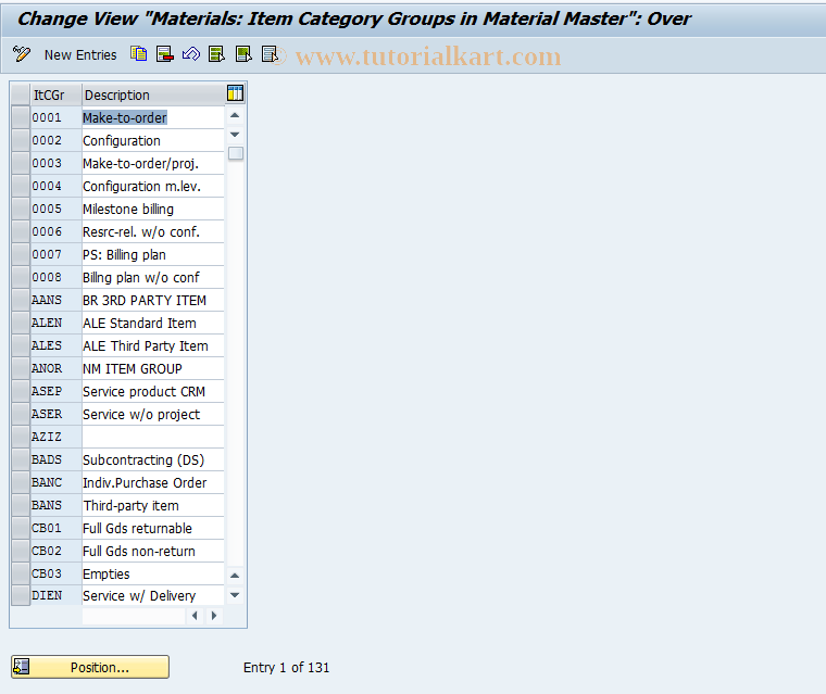 SAP TCode OVAW - C SD Tab. PTM  Item Category Groups