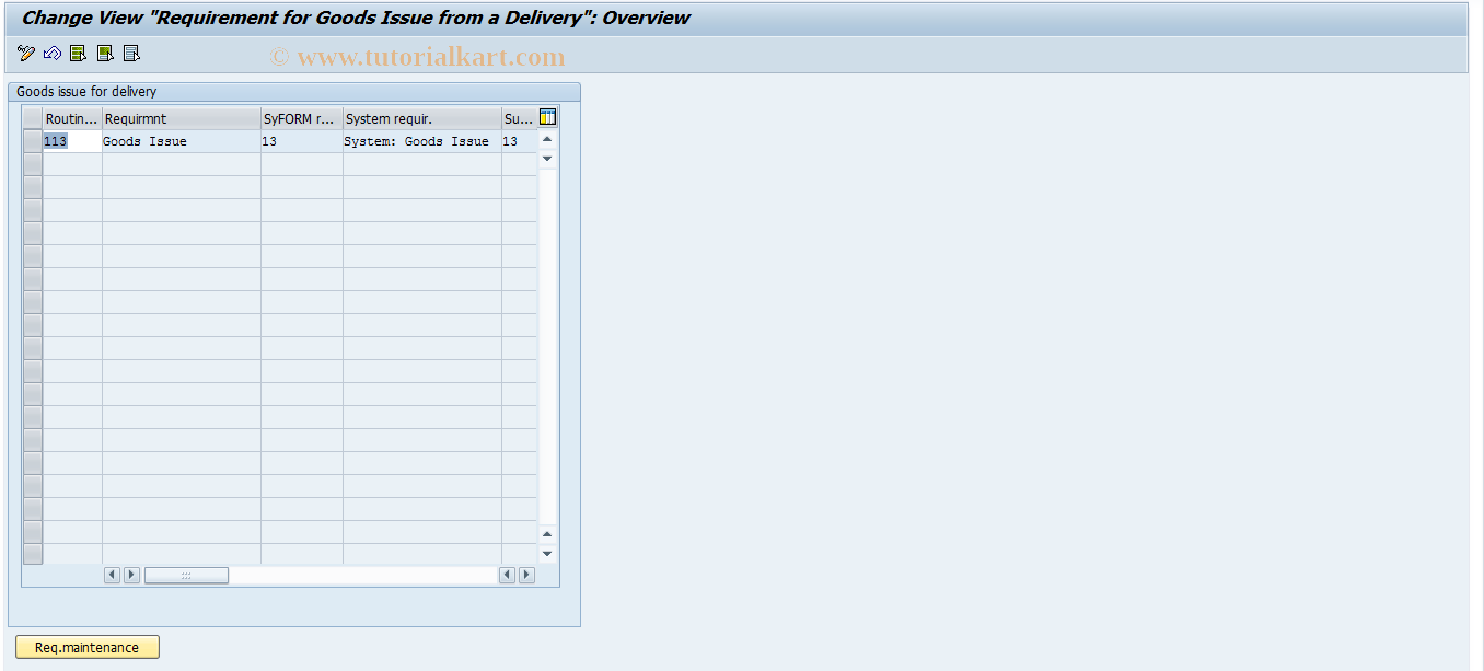 SAP TCode OVB7 - Requ. for Goods Issue of a Delivery