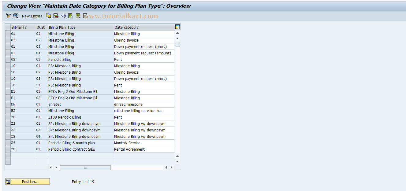 SAP TCode OVBJ - Maintain Date Category for BillPlan