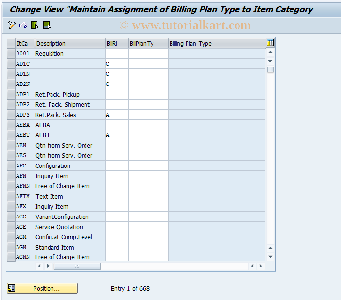 SAP TCode OVBK - Assign Bill Plan Type to Item Catgry