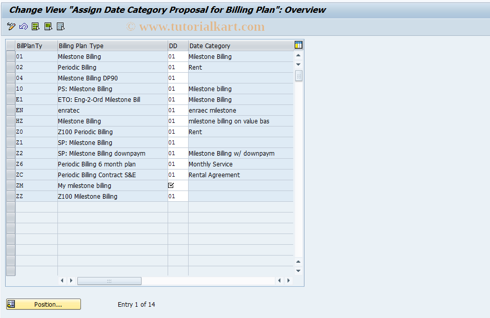 SAP TCode OVBL - Date Category Proposal for Bill Plan