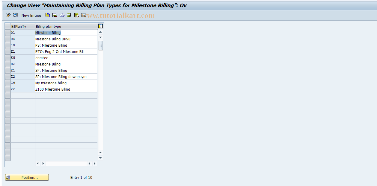 SAP TCode OVBO - Maintain milestone billing plan type