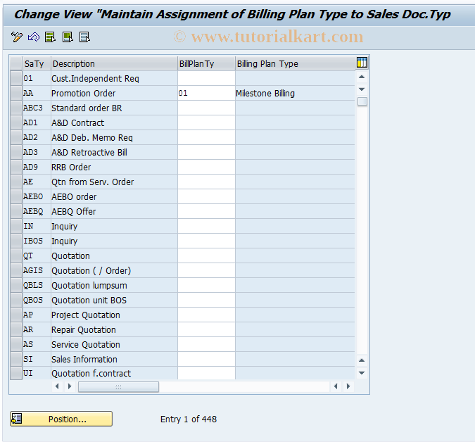 SAP TCode OVBP - Assign billing plan type