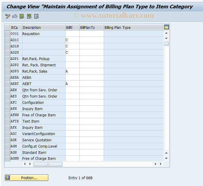 SAP TCode OVBR - Assignment to Item Category