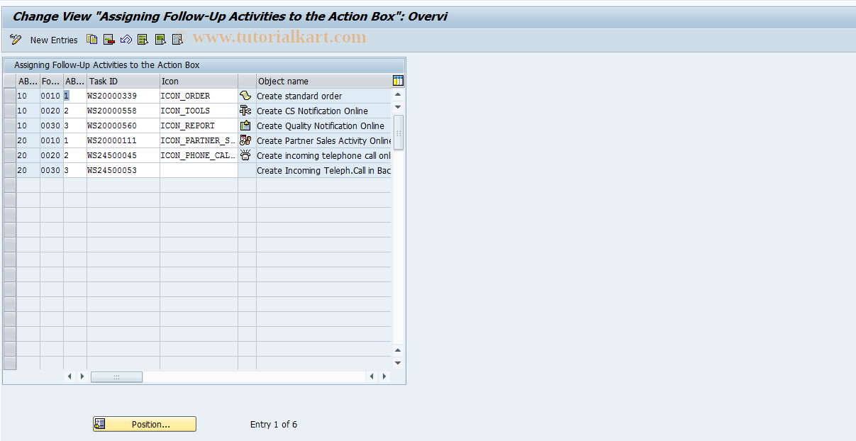 SAP TCode OVCG - Mtn Action Box for Follow-Up  Actual 