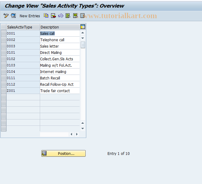 SAP TCode OVCK - C SD Tab. TVKK Activity Types