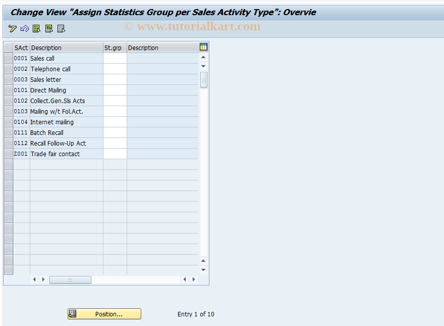 SAP TCode OVCO - C RV Tab. TVKK (SalesAct <--> STGRP)