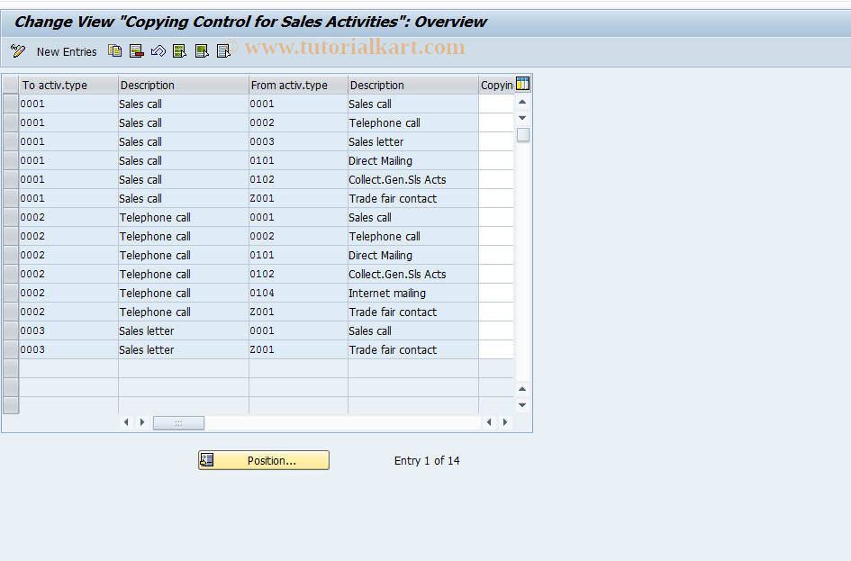 SAP TCode OVCP - C SD Tab. TVCPK Activity Copying Con