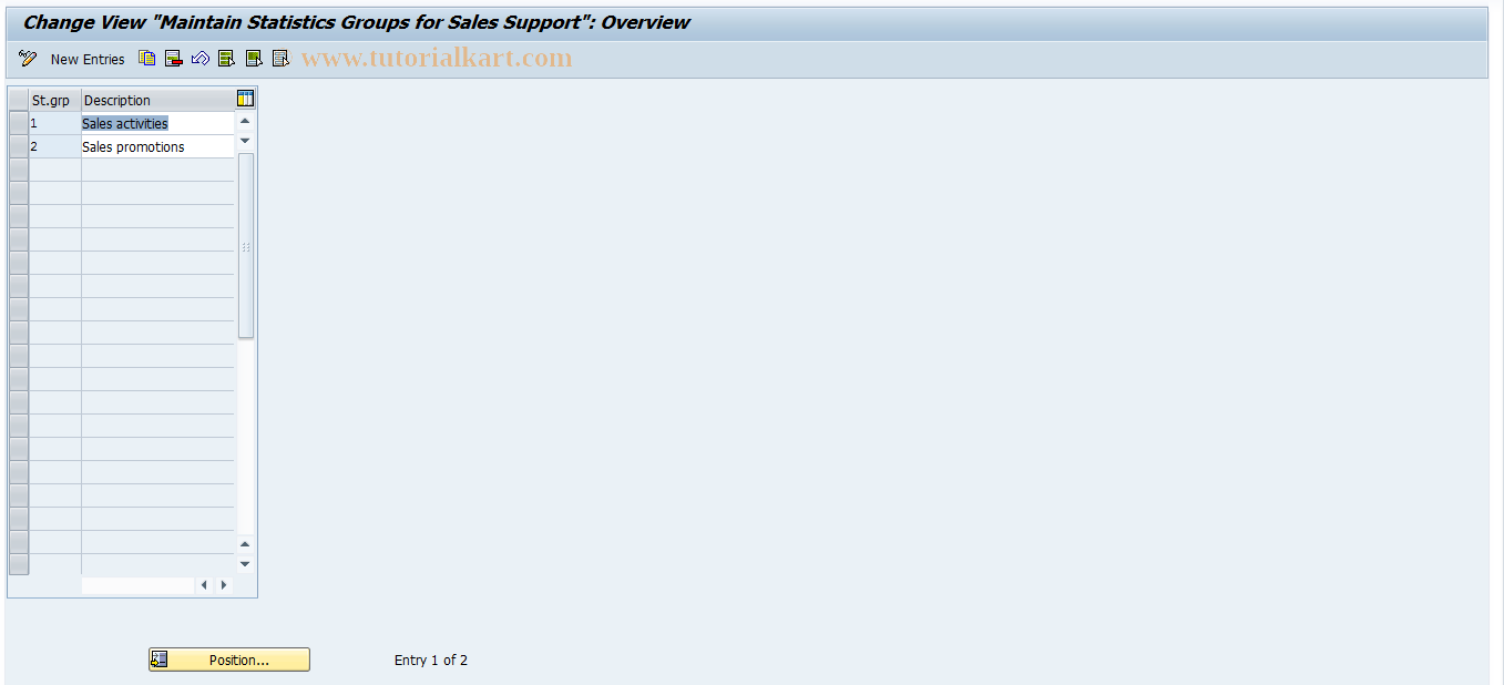 SAP TCode OVCT - NULLC RV Tab. TKSF NULLCAS: Statistics grpNULL