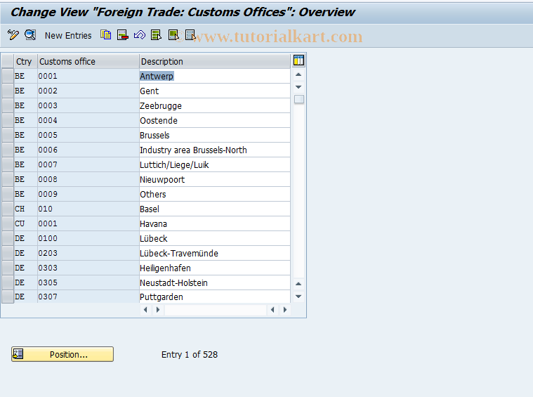 SAP TCode OVE2 - C SD Table T615 Customs offices