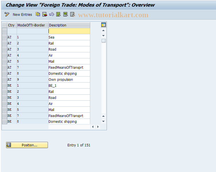 SAP TCode OVE3 - C SD Table T618 Mode of Transport