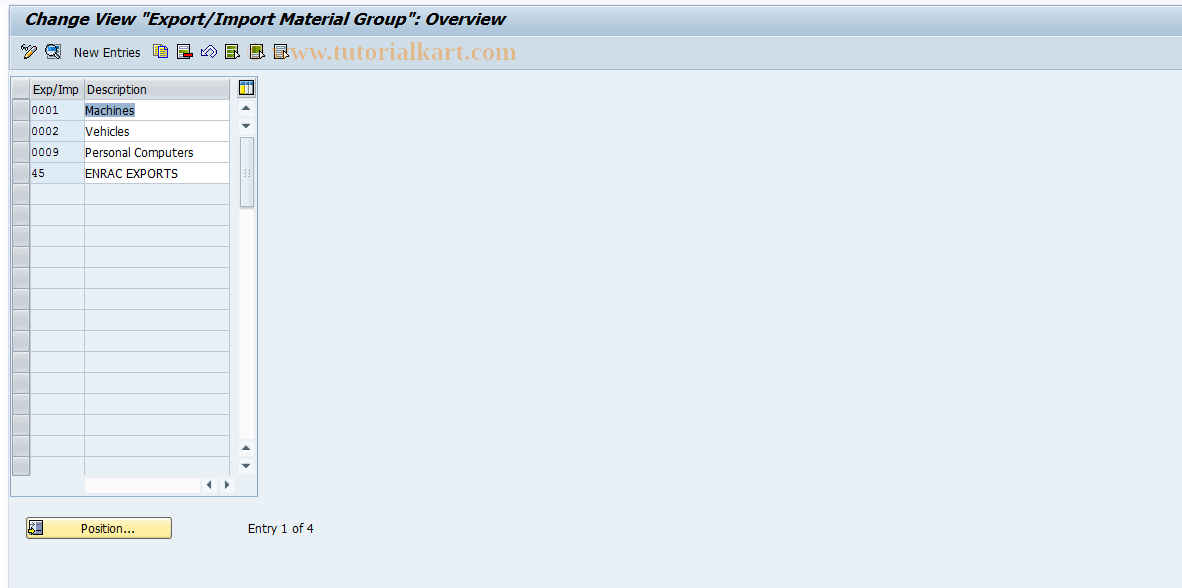 SAP TCode OVE8 - NULLC SD Table TVFM NULLMatPrGroup -Imp/ExpNULL