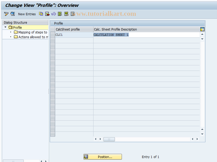SAP TCode OVELO30 - Calculation sheet profile