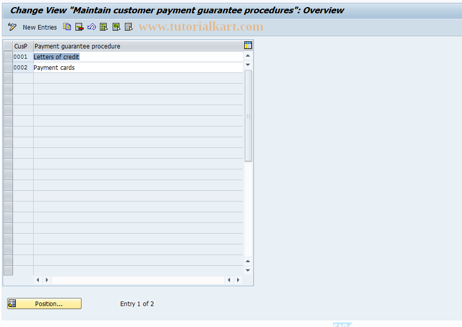 SAP TCode OVFG - Customer payment guarantee procedure