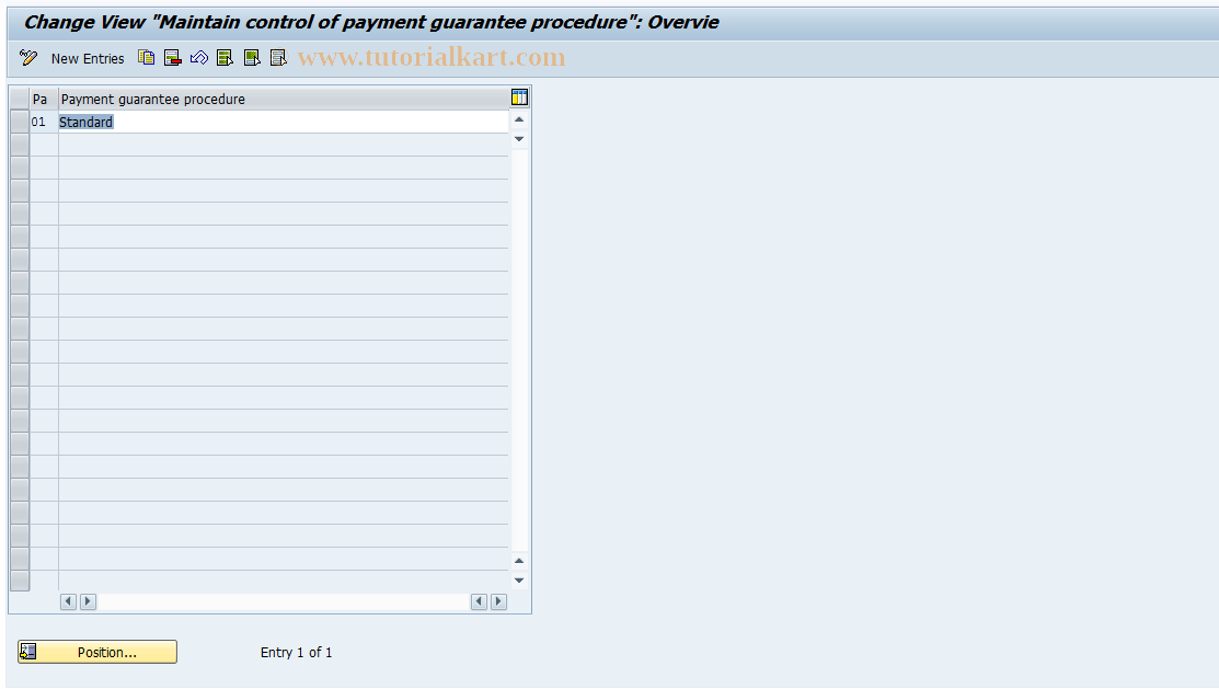 SAP TCode OVFH - Document payment guarantee procedure