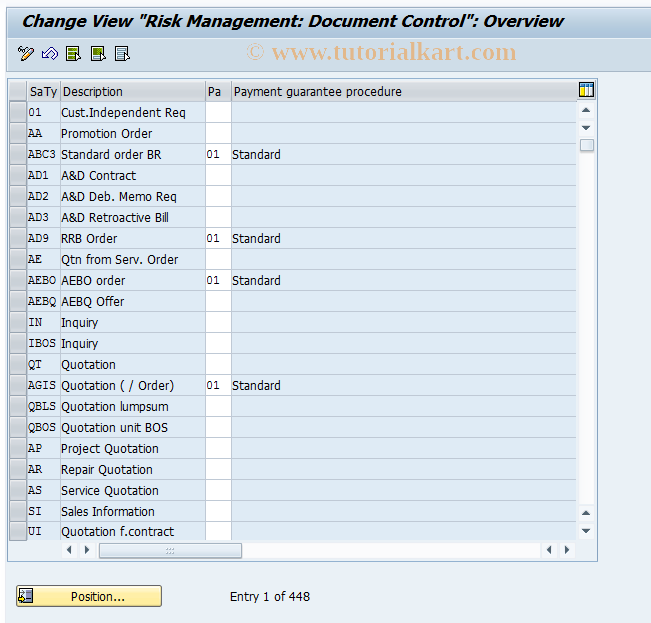 SAP TCode OVFI - Assign doc. payment guarantee proced