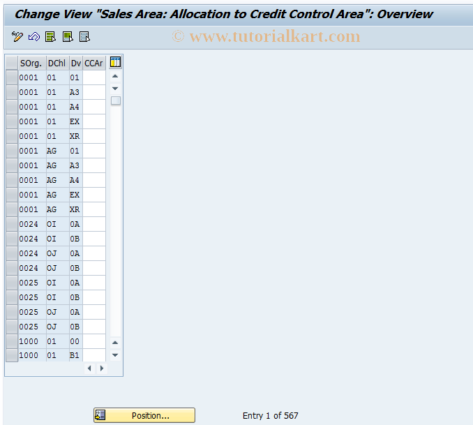 SAP TCode OVFL - Assign credit contrl area/sales area