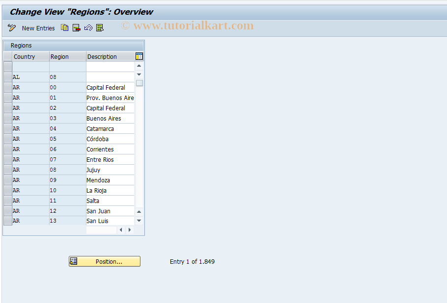 SAP TCode OVK2 - C SD Table T005S   Regions