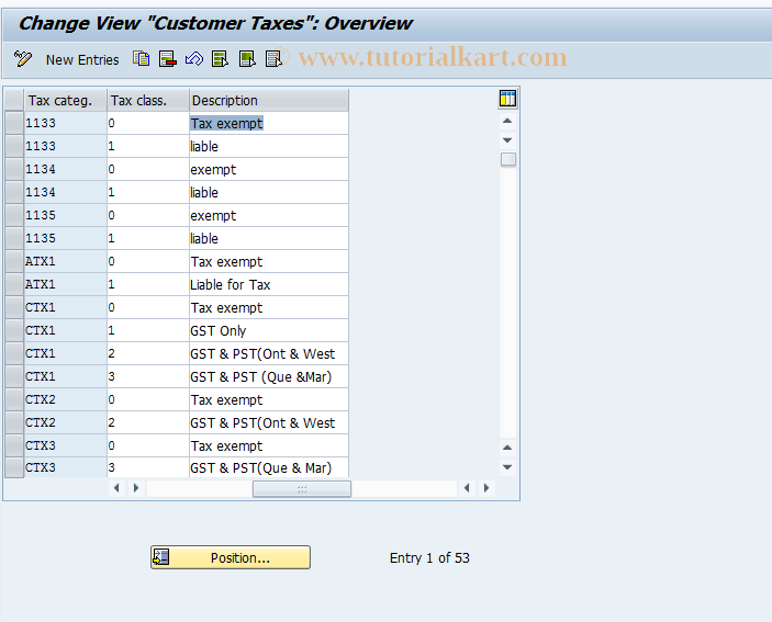 SAP TCode OVK3 - C SD Table TSKD Customer Tax Indicator
