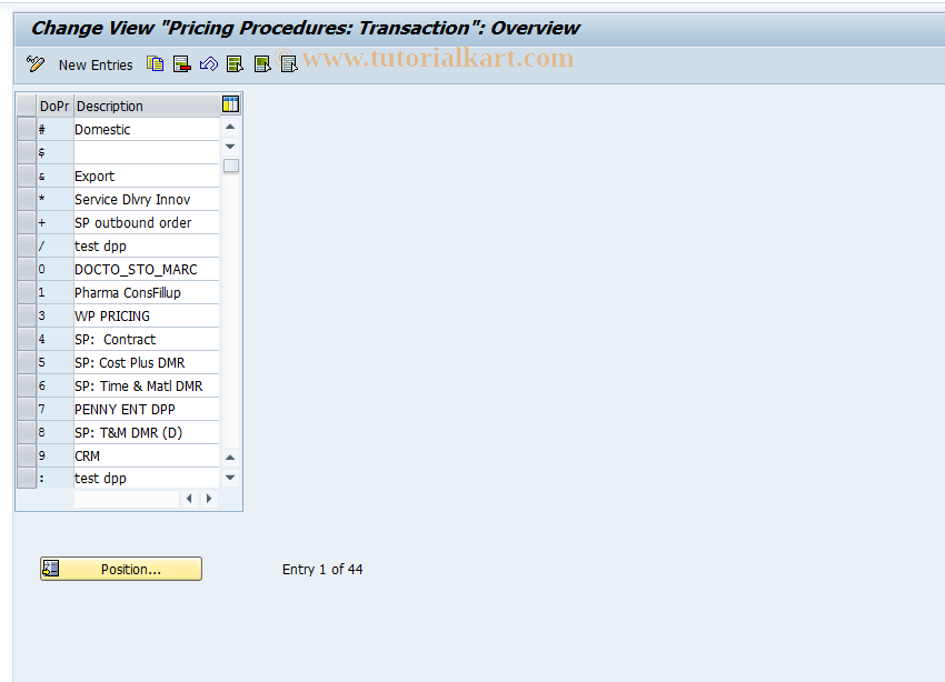 SAP TCode OVKI - C RV Table V_TVKV DocPricingProcdr