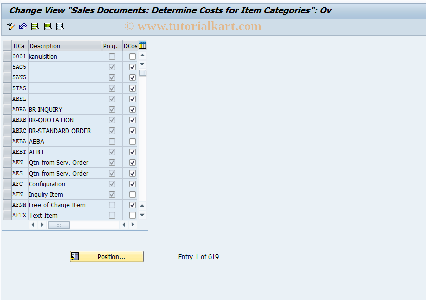 SAP TCode OVKL - C RV Table TVAP  Assign Billing Itm