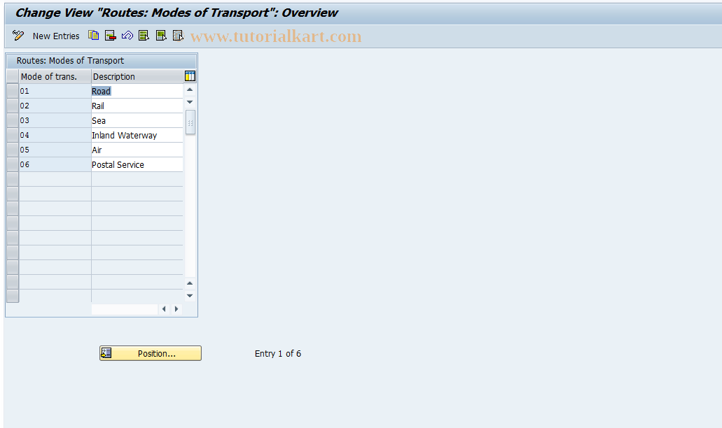 SAP TCode OVLE - SD Table VTR Mode of Transport