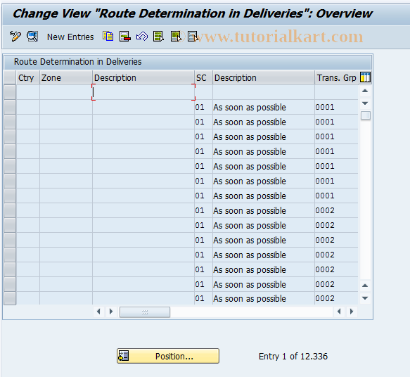 SAP TCode OVLM - C RV Tab. TROLZ Route determ.