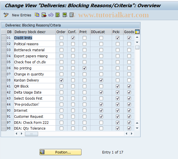 SAP TCode OVLS - C SD Tab TVLS Delivery Block Reasons