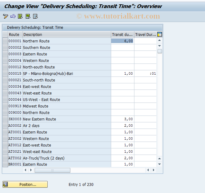 SAP TCode OVLU - c_rv_tab. vro Transit time