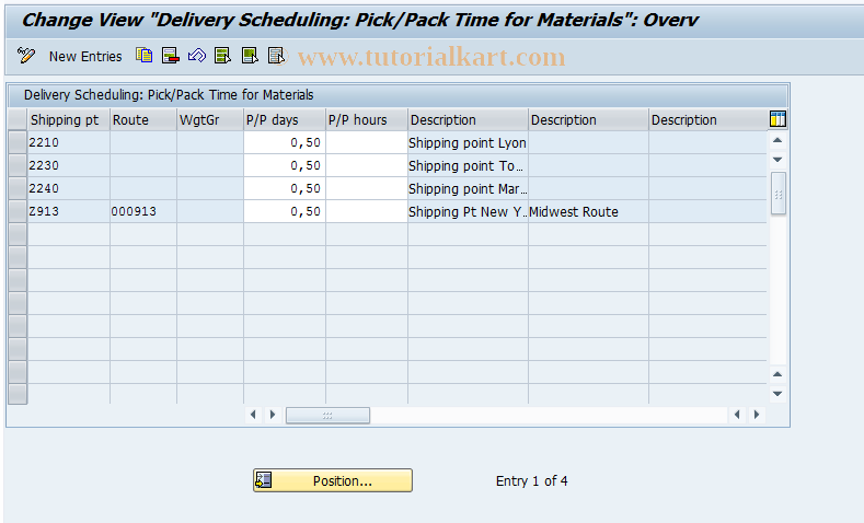 SAP TCode OVLV - C SD Tab T630R Shipping Times