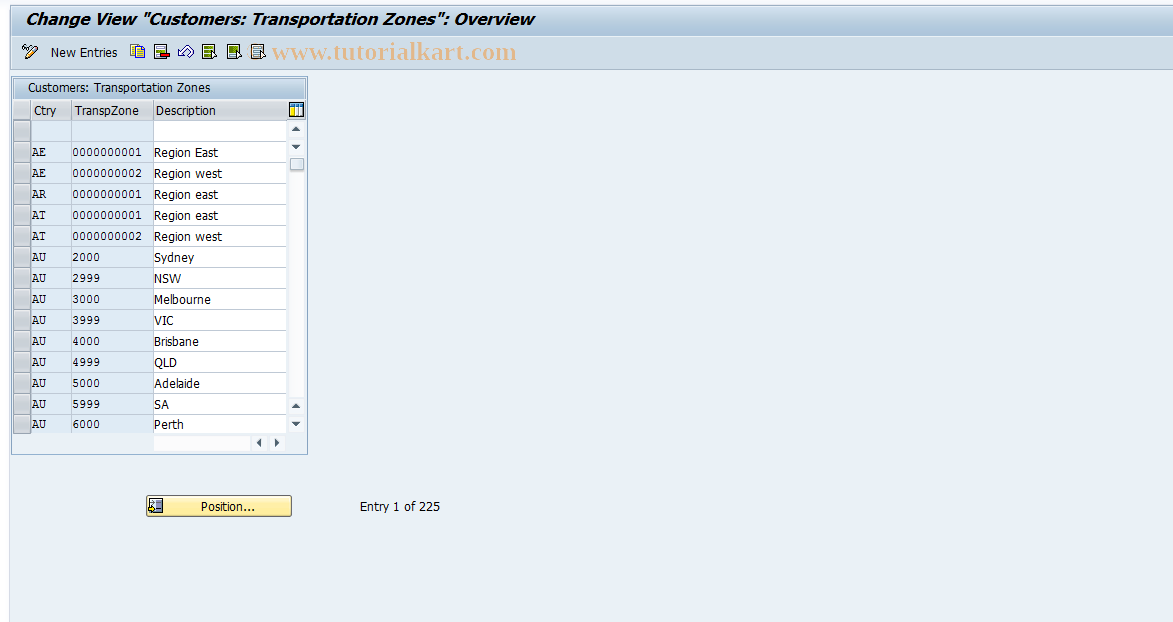 SAP TCode OVR1 - SD Table ZONE Transportation Zones