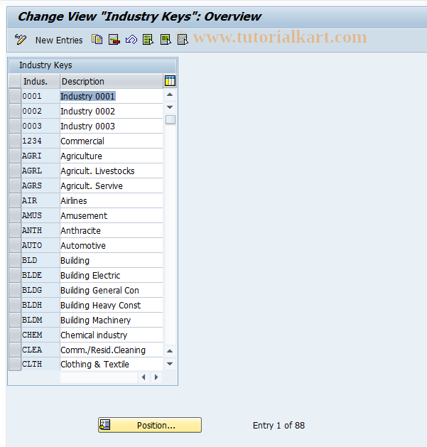 SAP TCode OVR2 - c_rv_Tab. T016 Sectors