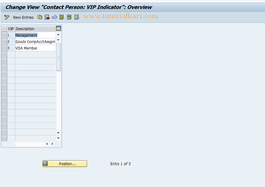 SAP TCode OVR7 - C_RV_Tab. TVIP VIP ID/AP