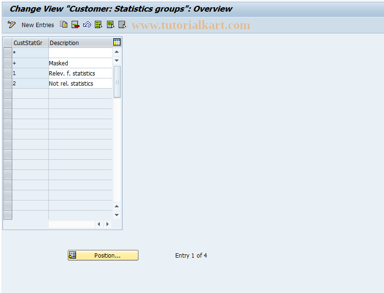 SAP TCode OVRA - C SD Tab. TVSD Customer Stats Group s