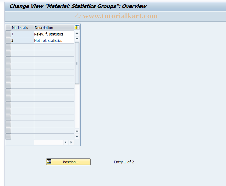 SAP TCode OVRF - C SD Table TVSM Material Stats Group s