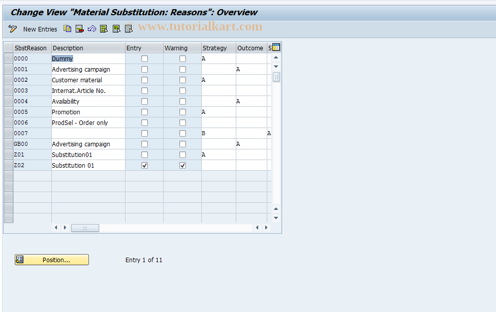 SAP TCode OVRQ - C SD Table TVSU    Substit.Reason