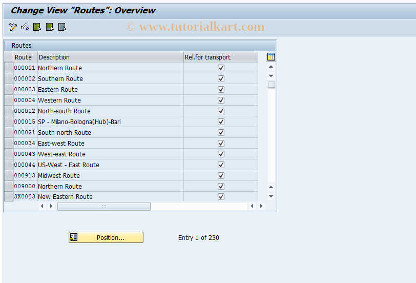 SAP TCode OVRT - Customizing: Routes