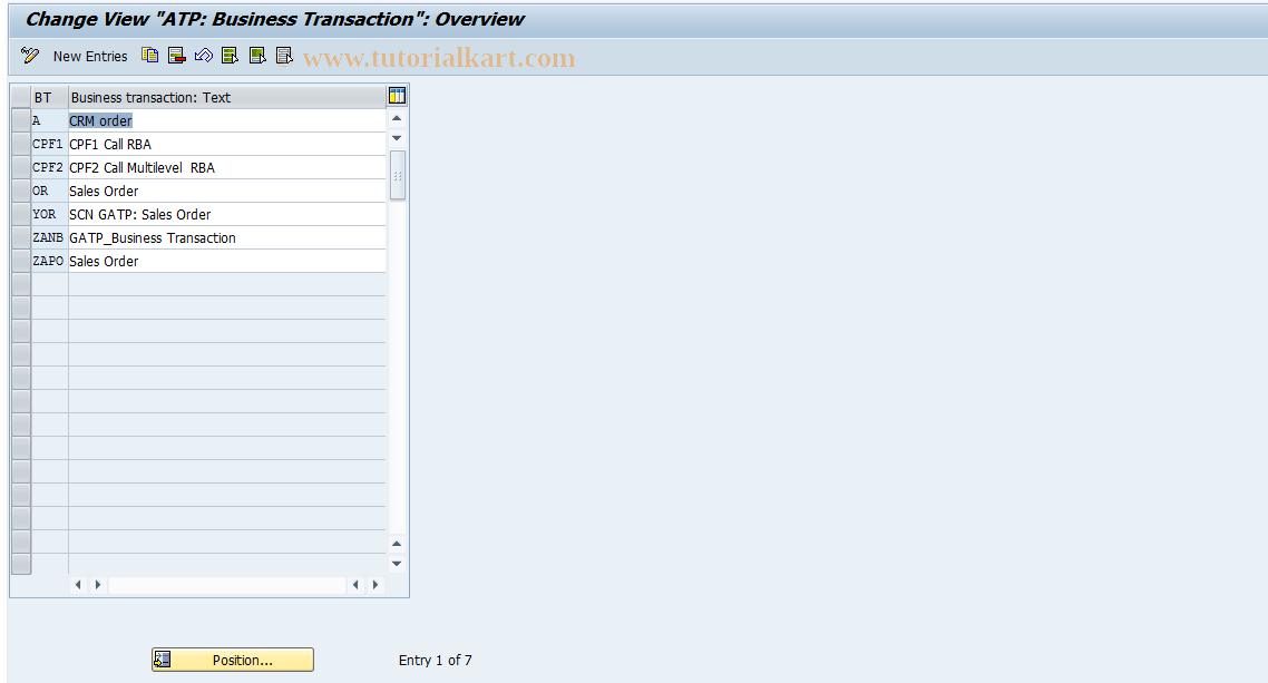 SAP TCode OVRX - SD Customer Tble TBPROC:Business  Transaction 