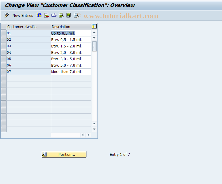 SAP TCode OVS6 - C SD Table TKUKL Customer Classif.