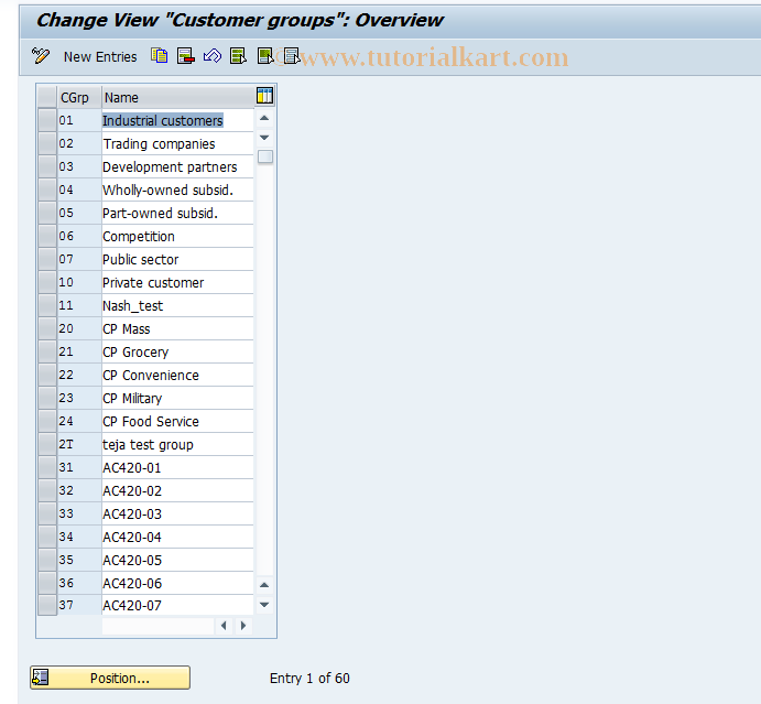 SAP TCode OVS9 - C SD Table T151    Customer Groups