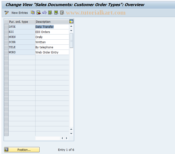 SAP TCode OVSB - C SD Tab.T176 Purchase Order Types