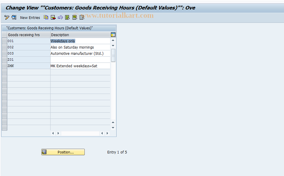 SAP TCode OVSC - C SD Table TVWA GoodsReceivingHrs.