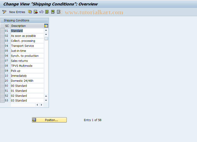 SAP TCode OVSF - C SD Table TVSB  Shipping Condition 