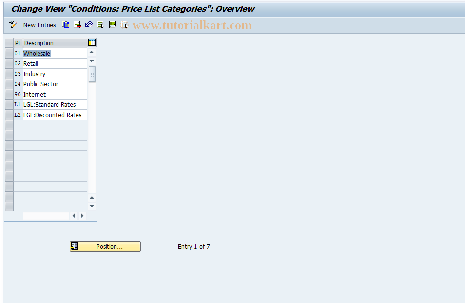 SAP TCode OVSI - C SD View V_T189 Price List Categ.