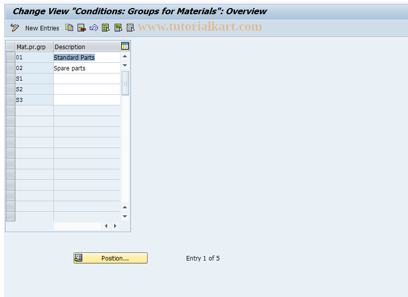 SAP TCode OVSJ - C SD Table T178 Mat.Condition Group